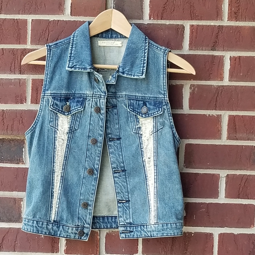Machine brand distressed vest